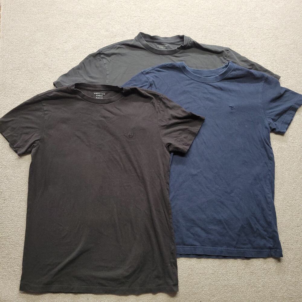 American Eagle Mens T Shirts Size M Lot of 3 Slim Fit Crew Neck Embroidered Logo